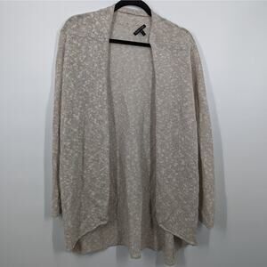 Eileen Fisher women S Tan Cotton Linen Blend Open Casual Summer Pocket Cardigan